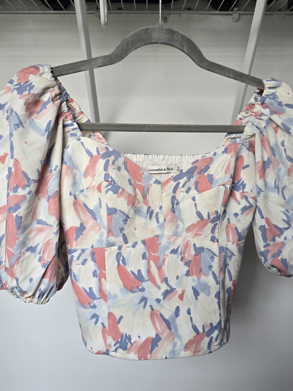 Abercrombie & Fitch White Floral Puff Sleeve Blouse Top - Picture 2 of 4